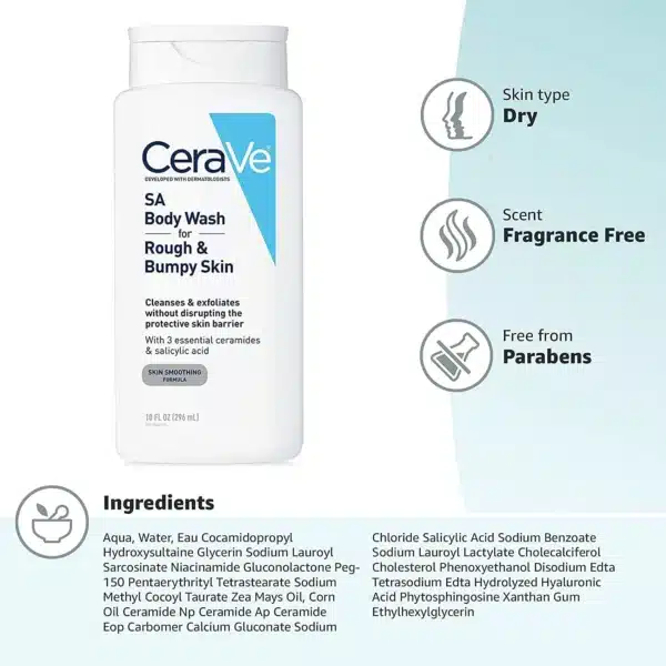 CeraVe SA Body Wash for Rough & Bumpy Skin (296ml)