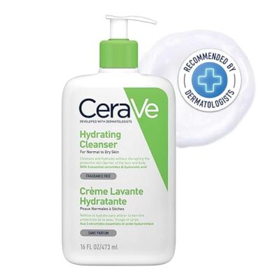 CeraVe Hydrating Cleanser For Normal To Dry Skin (473ml) - Non-Foaming Face Wash with Hyaluronic Acid And Ceramides | Non-Comedogenic, Non-Irritating And Fragrance-Free Cleanser