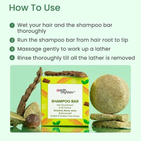 Earth Rhythm Shikakai, Reetha, Amla Curry Leaf Hair Nourishment & Oil Control Shampoo Bar - Image 3